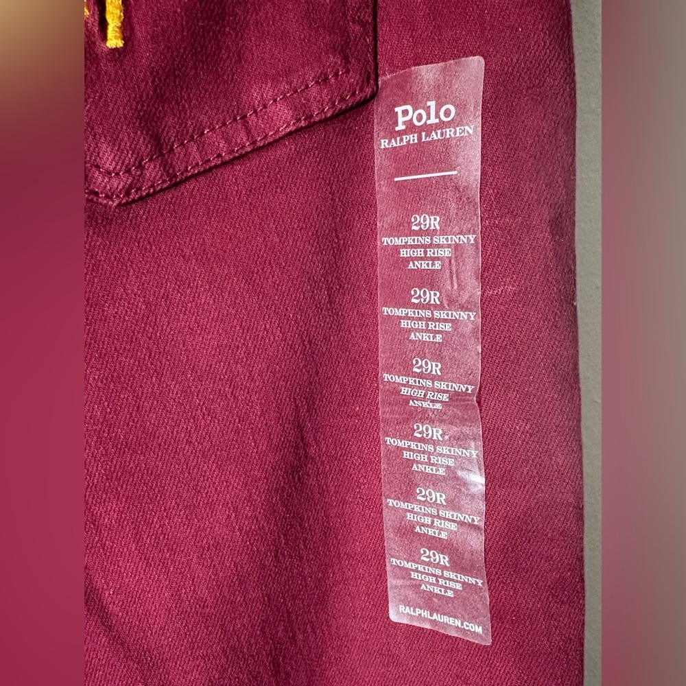 NWT Women’s Polo Ralph Lauren High Stretch Burgundy Jeans Size 29R skuB2 - Picture 7 of 8